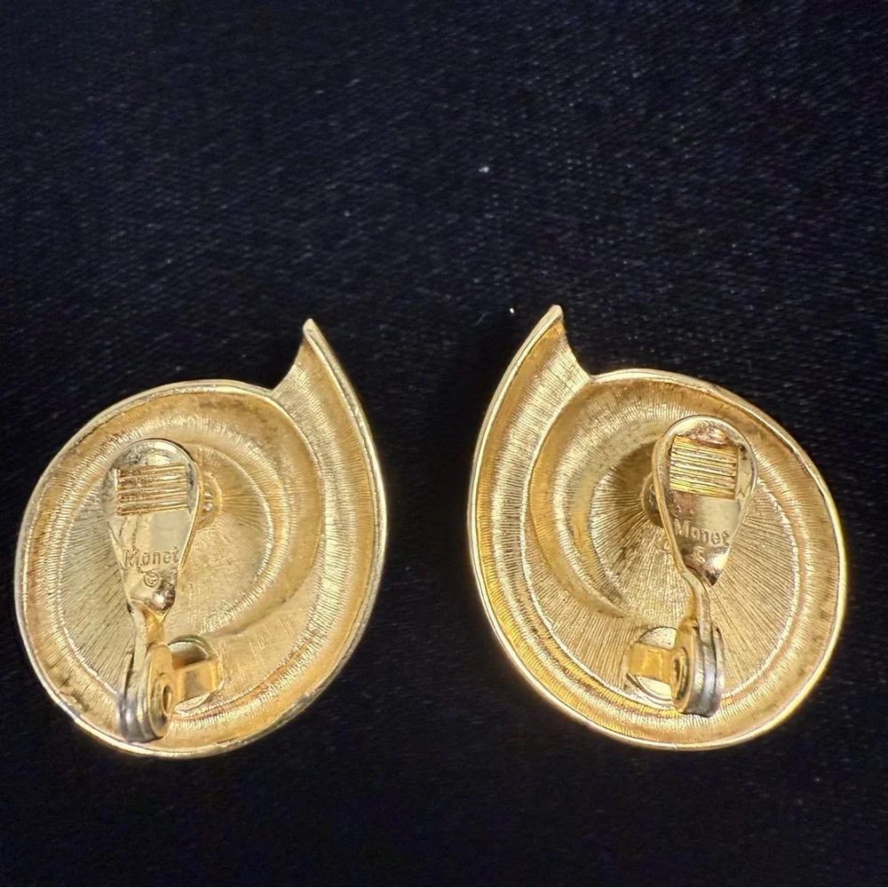 Vintage Monet Earrings Teal‎ Blue Enamel Gold Tone Swirl